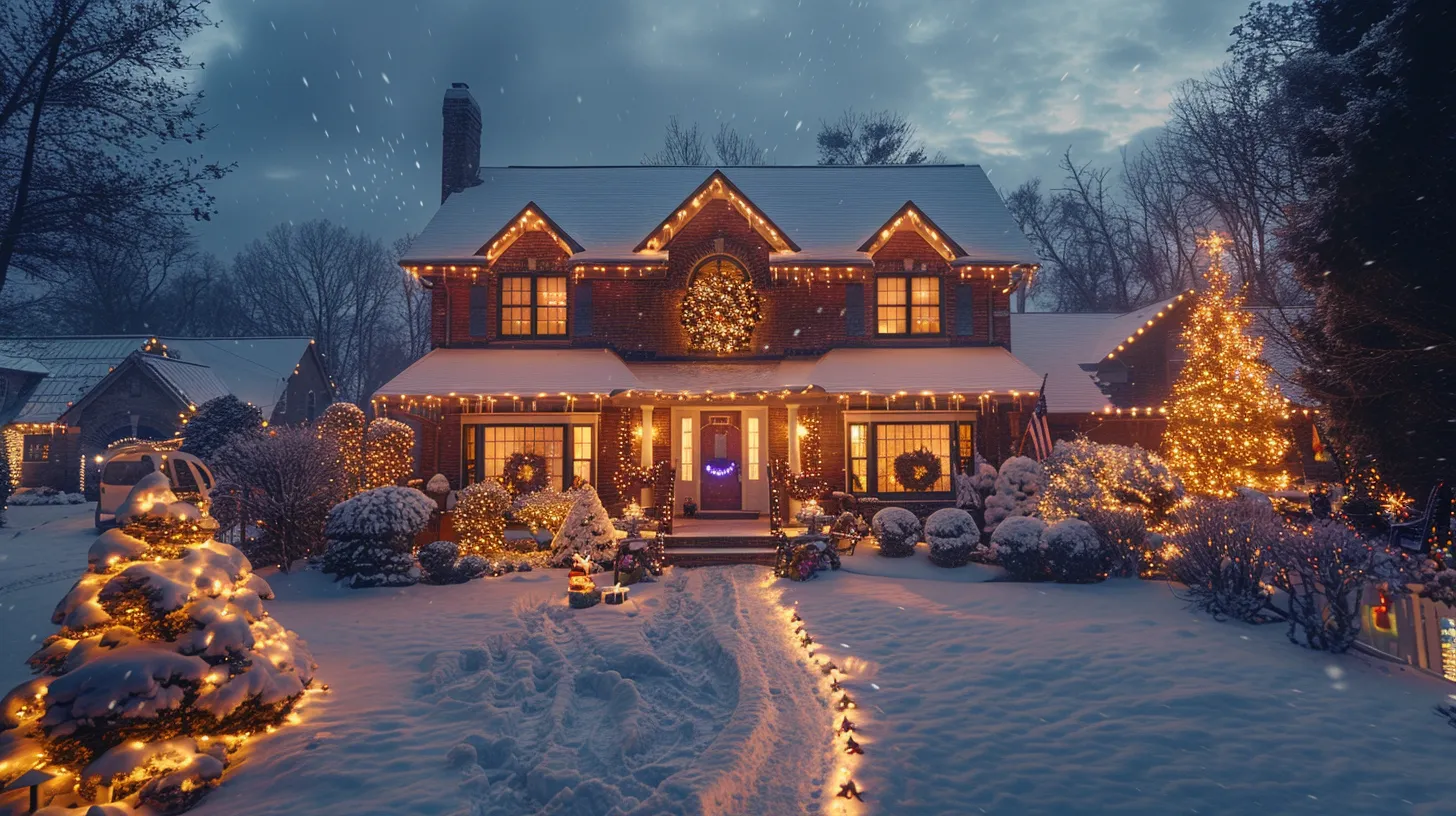 a dazzling winter wonderland transforms a suburban home with vibrant led displays, whimsical figures, and enchanting projection effects that create a joyful holiday atmosphere.