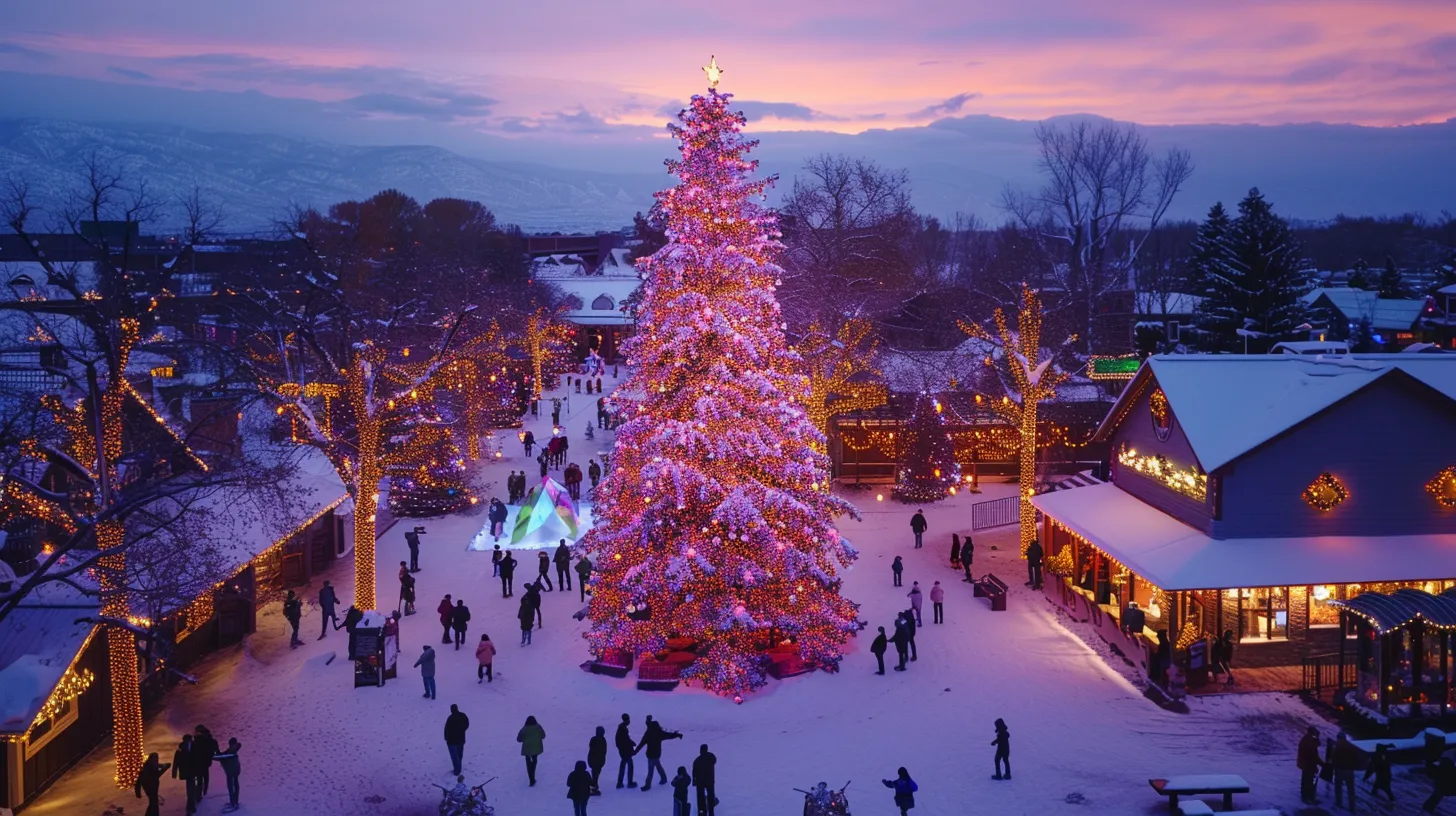 a beautifully illuminated outdoor christmas tree adorned with weatherproof lights, set against a snowy backdrop, radiates warm colors reminiscent of hot chocolate, highlighting the importance of safe and festive holiday lighting.