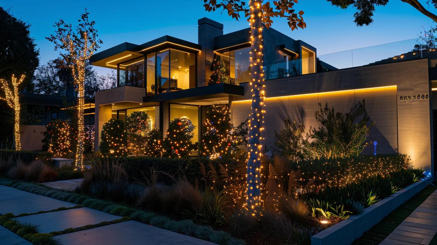 a dazzling array of professionally installed holiday lights adorns a modern home in an upscale los angeles neighborhood, showcasing intricate designs and vibrant colors that celebrate the festive spirit while highlighting the craftsmanship of expert installation. a dazzling array of professionally installed holiday lights adorns a modern home in an upscale los angeles neighborhood, showcasing intricate designs and vibrant colors that celebrate the festive spirit while highlighting the craftsmanship of expert installation.